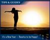Tips and guides text with picture of sunset at beach of woman with arms outstretched